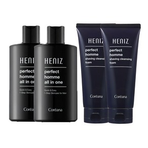 [주름개선/미백 이중 기능성]코리아나 퍼펙트 옴므 남자 올인원 로션 200ml 2개 쉐이빙 클렌징 폼 150ml 2개, 2세트