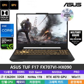 (당일발송) ASUS TUF F17 FX707VI-HX090 13세대 i7-13620H/RTX4070/DDR5 32GB/NVMe 1TB/Win11Pro/MUX