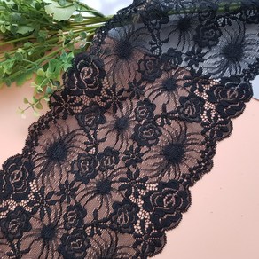 dklace 레이스모음 / 레이스 49-LC 폭 17cm 자가드 낙하판 레이스, Black, 1개