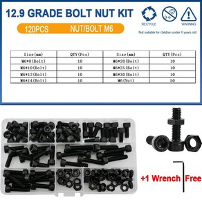 황동 볼트 너트 스레드 12.9 등급 블랙 알렌 M2 M3 M4 M5 M6 육각 소켓 캡 키트 미터법 합금 기계 나사 스쿠터용 DIN912, 1개