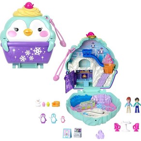 Polly Pocket 폴리포켓 인형 및 놀이 세트 스노우 스위트 펭귄 컴팩트 액세서리 13개 피젯 외부가 있는 여행용 장난감