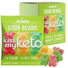 구미 젤리 Kiss My Keto Sou Gummy Woms – 설탕 1g 저탄수화물 고섬유질 비 GMO 신맛 캔디 한 벌레 캔디 맛있는 Wom 개별 패킷(8팩), 1개