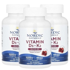 노르딕내추럴스 비타민D3 K2 구미젤리 Nodic Vitamin MK7 60정 3병, 3개