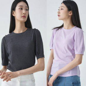 [지센창원]여성 숄더버튼 블라우스형 반팔 티셔츠 2색 LFTSO402