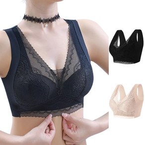 KAQIA 레이스 심리스 노와이어 브라 여자 속옷 스포츠 브래지어 빅사이즈 브라탑 2세트 WX85