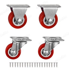 인치 가구 캐스터 PVC 레드 유니버설 회전 롤러 플랫폼 트롤리 액세서리, 1 inch, 2 Movable 2 Fixed B