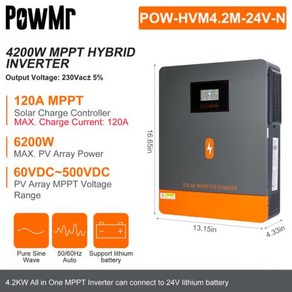 인버터 PowM 하이브리드 태양광 배터리 없이 작동 가능 48V 24V 230VAC 와이파이 MPPT 150A 130A 120A 충전기 65KW 45KW 62KW 42KW, 2) 4.2KW 24V  With Wifi220240V