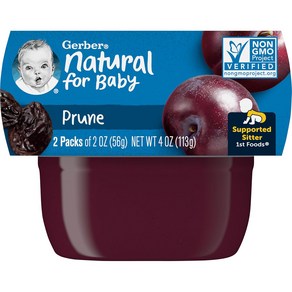 거버 아기 과일 푸룬 퓨레 1단계 2oz(56g) 2개 8팩 Gebe Puees 1st Foods Pune Baby Food, 56g, 16개