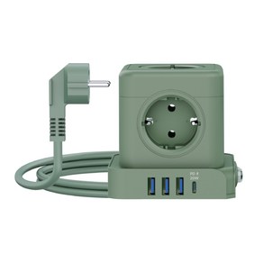 일렉온 큐브 멀티탭 5구 멀티콘센트 USB C PD 고속충전 절전스위치 리드선 ECU-513, 1개, 그린, 1.8m