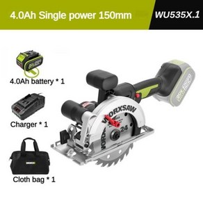 무선원형톱 직쏘기 원형톱 WORX WU535 WU535X 무선 원형 톱 브러시리스 140mm 45 90 도 목재 Poweshae 그린 배터리, 3) 4.0Ah WU535X.1, 1개