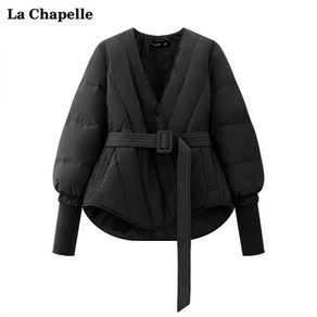 La Chapelle/La Chapelle 니트 스티치 V 넥 허리 다운 재킷 여성 두꺼운 기질 코트 겨울