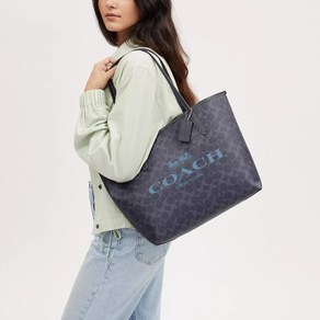 COACH City Tote In Signatue Canvas CP074 Silve/Denim/Midnight Navy