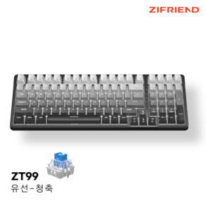 ZIFRIEND ZT99 LED 그라데이션 유선 기계식 게이밍 키보드 핫스왑 저소음 갈축 적축 측각 정각 가스켓구조 PBT키캡 99키, 그레이-정각-상단LED-청축, 청축