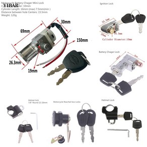 도난 방지 잠금 오토바이 배터리 충전기 잠금헬멧 잠금점화 스위치 키2 키가있는 후면 전기 자전거 스쿠터 전자 자전거, 사진으로, 1개