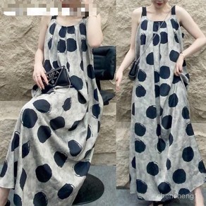 80kg까지 빅사이즈 날씬해보이는 완전 편한 도트 바캉스 여행 민소매 롱 끈나시 원피스 여성 여름 루즈핏 박스 호피 예쁜 단아한 시원한 휴양지 3xl 이너 a라인 데일리룩, 그레이