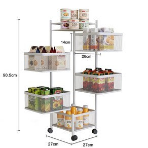 danpinea 철제 이동식 회전형 트롤리 수납장, 5단-화이트