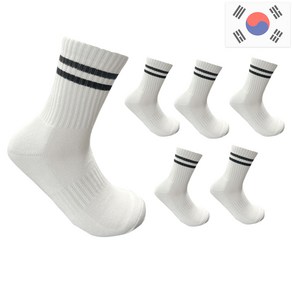 비바슈슈 남성용 더블 쿠션 러닝 스포츠 스트라이프 중목 양말 6켤례 (250~270mm)