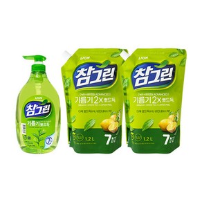 참그린 주방세제 녹차 기름기 뽀드득 용기 1kg + 리필 1.2L x2, 참그린 주방세제 녹차 기름기 뽀드득 용기 1kg + 리