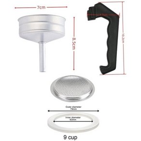 에스프레소 커피 모카 포트 고무 링 핸들 개스킷 깔때기 필터 세트 컵 모카 포트 에스프레소 커피 메이커 부품, 없음, 1개