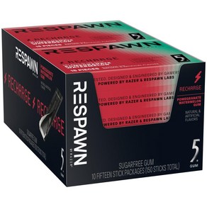 RESPAWN 5 Mental Focus Gum - 석류 수박 무설탕 껌 게이머용. 10팩 스틱 150개, 10개, 없음, 없음