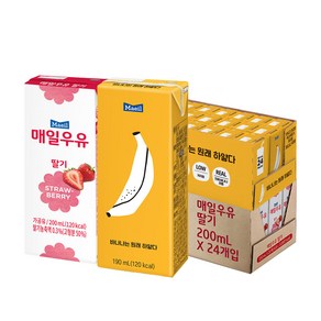 매일유업 매일 멸균우유 딸기24팩+바나나는 원래 하얗다24팩, 48개, 200ml