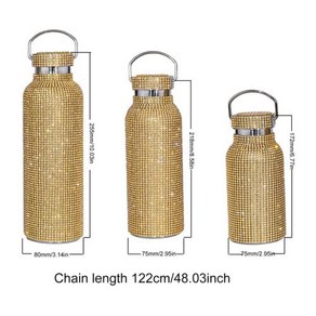블링 다이아몬드 보온병 휴대용 글리터 라인스톤 물병 크로스바디 스테인레스 스틸 열 플라스크 350ml 500ml 750ml, 6) 350ML - Gold, 1개