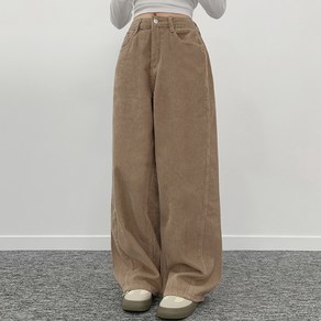 티데일리 여성용 멜번 코듀로이 사선 절개 라인 롱 와이드 팬츠