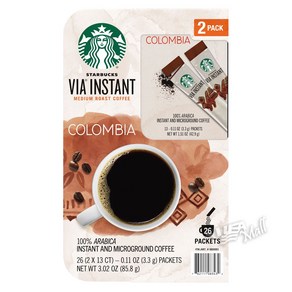 스타벅스 인스턴트 콜롬비아 커피 미디엄로스트 26 COUNT STARBUCKS VIA INSTANT COLOMBIA COFFEE, 2개