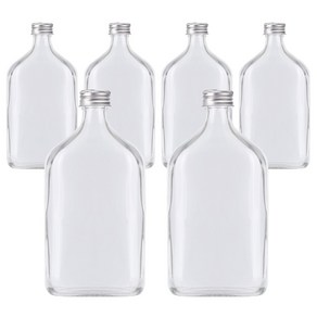 가인글로벌 납작병500 유리병 + 실버(28알루미늄캡) 음료 공병 용기, 6개, 500ml