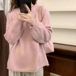 JINYOUQIAN 베이직하고 루즈한 니트 부드러운 가을 겨울 스웨터