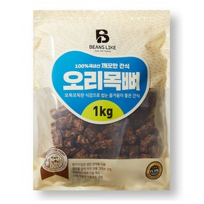 [도그씨] 빈즈라이크 오리 목뼈 2kg (1kgx2팩) 대형견 간식, 2개, 상세 설명 참조, 1kg