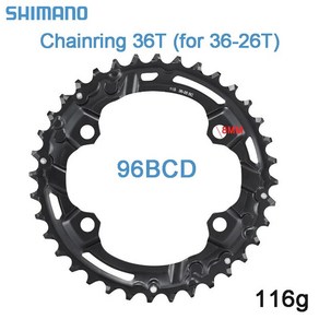 시마노 자전거 크랭크셋 체인링 더블 체인링 체인 휠 MTB 산악자전거 스프로킷 FC-M5100 MT510 11S 64 96BCD 26T-36T, 2)Shimano 96BCD 36T, 1개