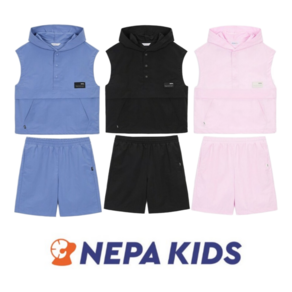 [백화점 매장판] 네파 키즈 NEPA 공용 민소매 상하세트 남아옷 여아옷 후드 반바지 바지세트 상하복세트