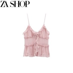 ZARA 자라 서스펜더 반투명 오버레이 민소매 보우탑 7573426 9479241