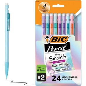 BIC XtaSmooth Pastel 샤프 지우개 중간 지점 0.7mm 24 카운트 팩 학교 또는 사무용품용 대용량, 24 Count (Pack of 1), Gaphite Lead Pastel Baels