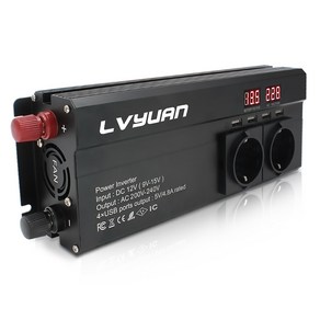 녹원 순수계단파 차량용 인버터 지속출력 1500W 최대출력 2600W, 블랙12V, 1개