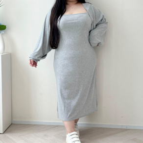 (77-120/2size) 호리야 나시 원피스 볼레로 가디건 세트 빅사이즈 휴가룩 골지 레이어드 글램 날씬해보임