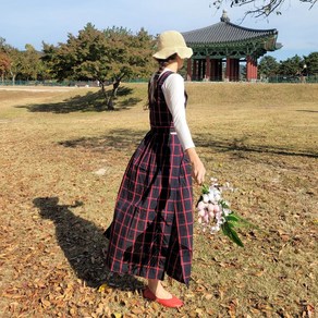 [바이바농] 레이어드 선염레드 나디아 핸드메이드 앞치마, 1개