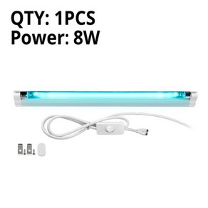 살균 자외선 소독기 UV살균기 UVC 석영 램프 T5 튜브 UV 살균 전구 6W 8W 110V 220V, 1) 1Pcs 8W With Plug  110V US