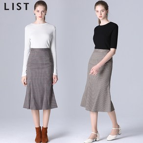 [리스트(LIST)] 투 라인 머메이드 미디 스커트 (택가격128000원)