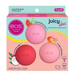Eos Juicy Vibes 립밤 버라이어티 팩 - 수박 프로즈 망고 멜로네이드 및 코코넛 밀크 올데이 모이스처 립 케어 제품 7.1g(0.25온스) 3팩, 3개, 7g