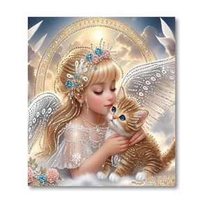 상덕 보석십자수 DIY 키트 캔버스형 액자40 x 50cm, 1개, 천사와 고양이