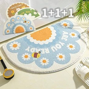 플라워 1+1+1 발매트 극세사 주방 욕실 거실 화장실 매트 인테리어홈 러그 [브라운+블루+그린]