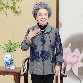 중장년 여성복 얇은 자켓 봄 가을 엄마 외투 60대 할머니 상의 빅사이즈 터틀넥 여자 재킷 아우터 YJW