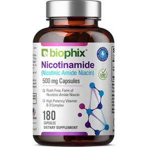 biophix B-3 Nicotinamide 500 mg 180 Caps - Nicotinic Amide Niacin Natual Flush-Fee Vitamin Fomul, 1개