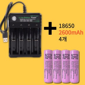 BMAX 3.7v 리튬이온 18650배터리팩 충전기 케이스 보호회로내장 KC인증, 1세트, 충전기+2600mAh 4개