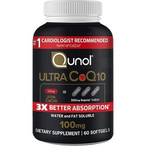 Qunol Ulta CoQ10 100mg 소프트젤 - 3배 더 나은 에너지 생산 제 코엔자임 Q10 비타민 3개월 공급 90 카운트, 1개, 60 Count (Pack of 1)