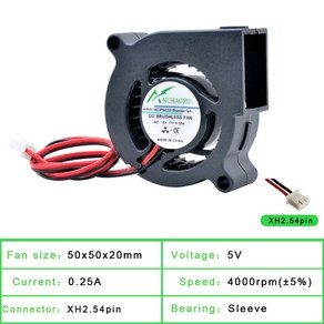 프로젝터 3D 프린터 ACP5020-Blowe 팬 5cm 50mm 팬 50x50x20mm DC5V 12V 24V 터보 송풍기 냉각 팬, 01 5V Sleeve 4000pm