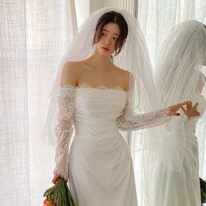[비치팜]케이크 웨딩 롱베일 셀프 웨딩 면사포 브라이덜샤워