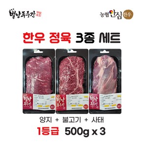 [농협안심한우] 1등급 한우 정육 3종세트 1.5kg (양.불.사), 1세트